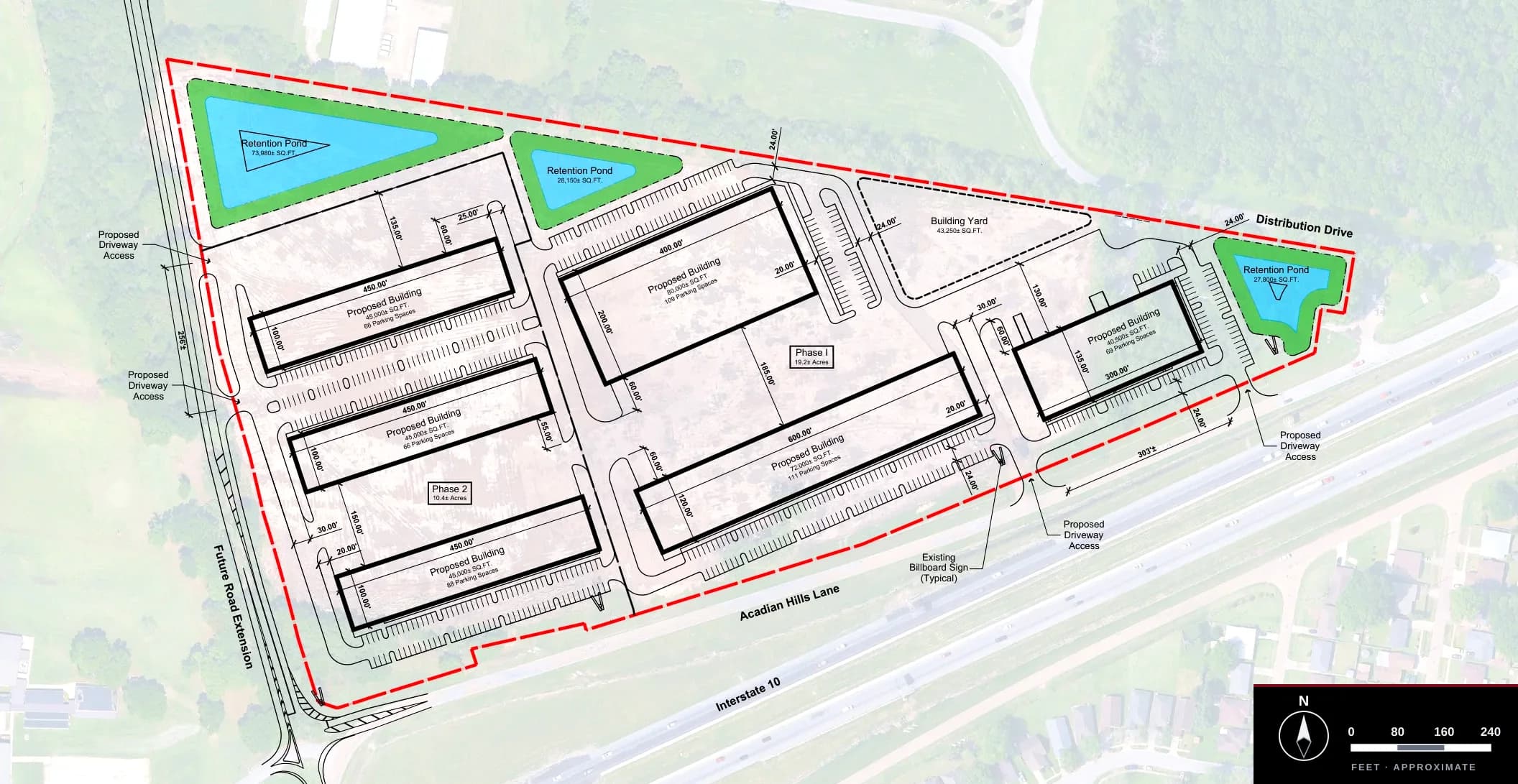 Acadian Hills · Phased campus layout. Preliminary site layout, CSRS, a Westwood company, May 15, 2026 · revised file August 27, 2026. Preliminary; not an as-built survey.