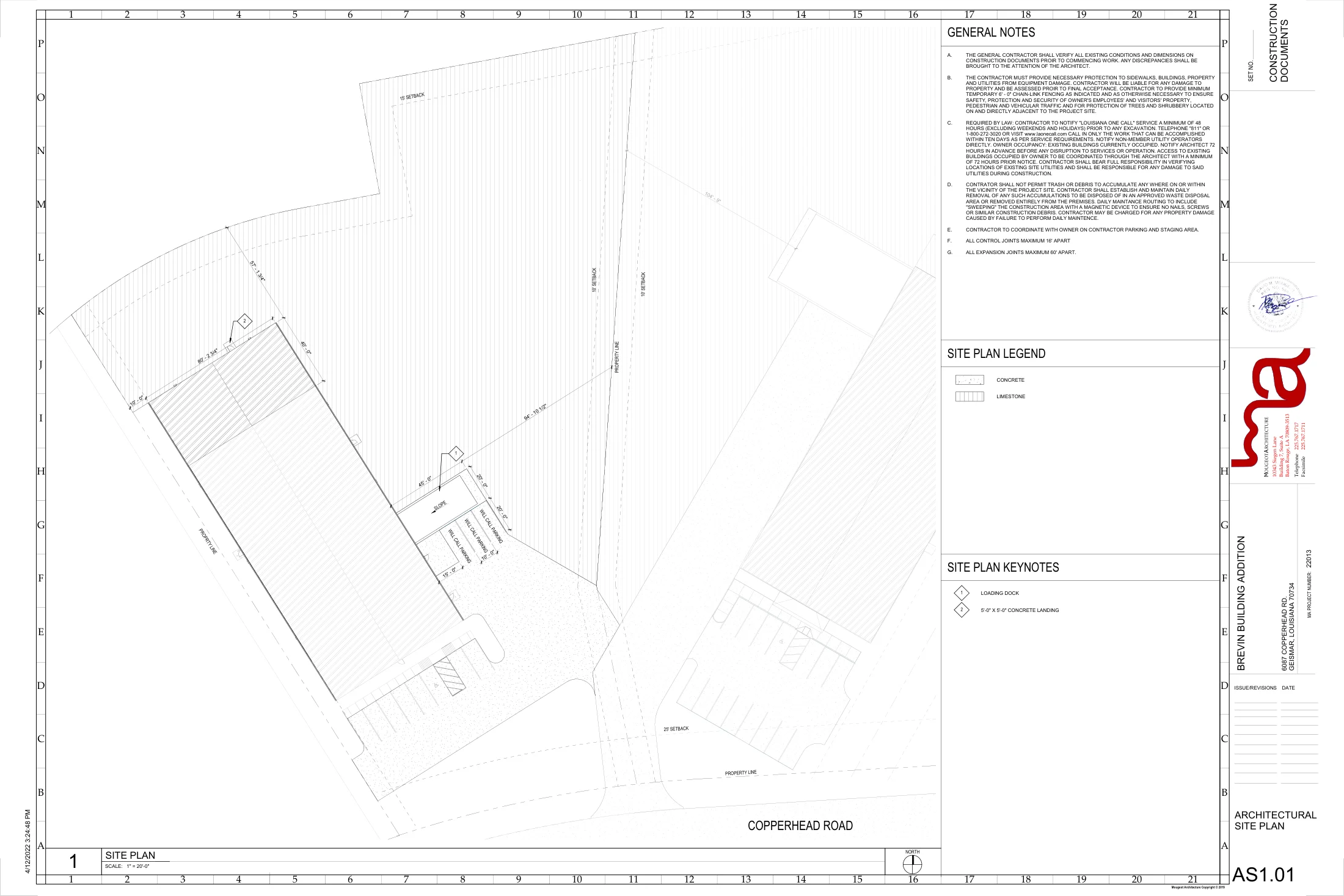 Brevin / Teadit · Extended building and service access. AS1.01, Mougeot Architecture, April 12, 2022. Architectural reference; not an as-built survey.