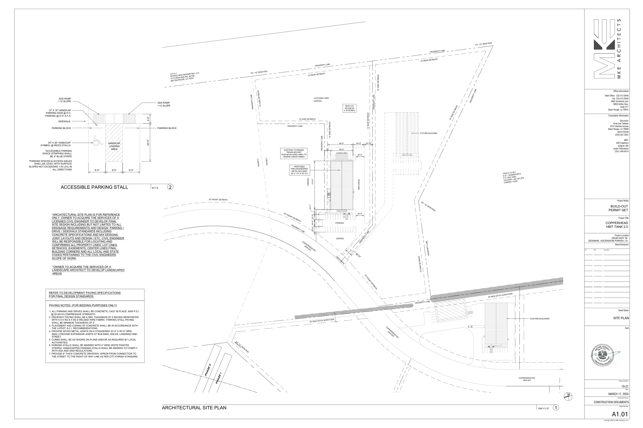 HMT · Loading access and rear land. A1.01, MKE Architects, March 17, 2020. Architectural reference; not an as-built survey.