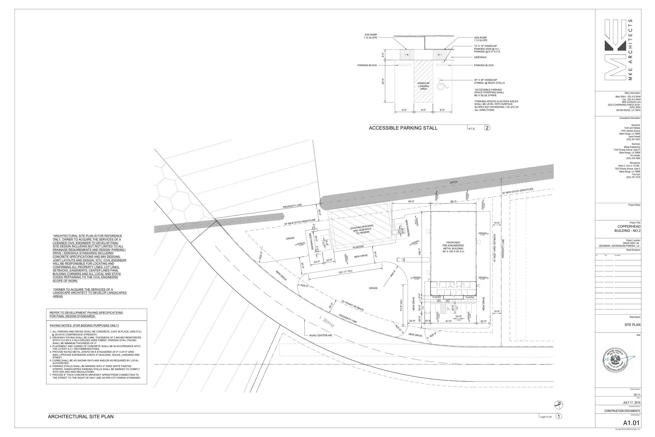 RAM · Parking and circulation. A1.01, MKE Architects, July 17, 2019. Architectural reference; not an as-built survey.